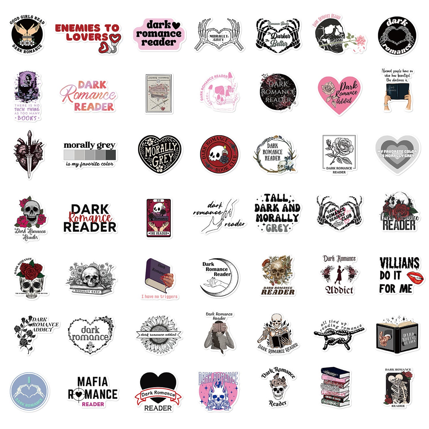 50-Pack Waterproof Dark Romance Stickers – Morally Gray, Villain-Inspired Bookish Decals