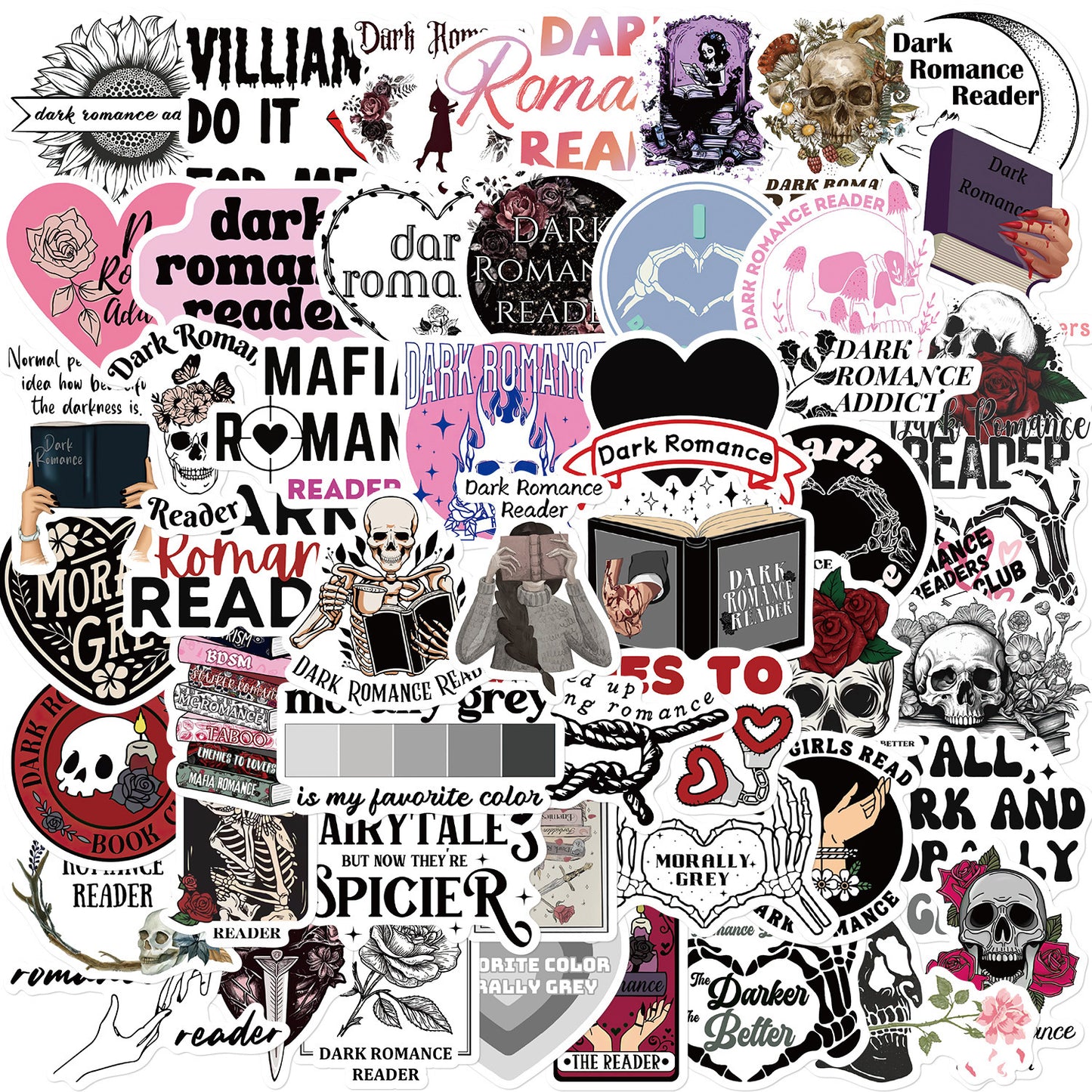 50-Pack Waterproof Dark Romance Stickers – Morally Gray, Villain-Inspired Bookish Decals