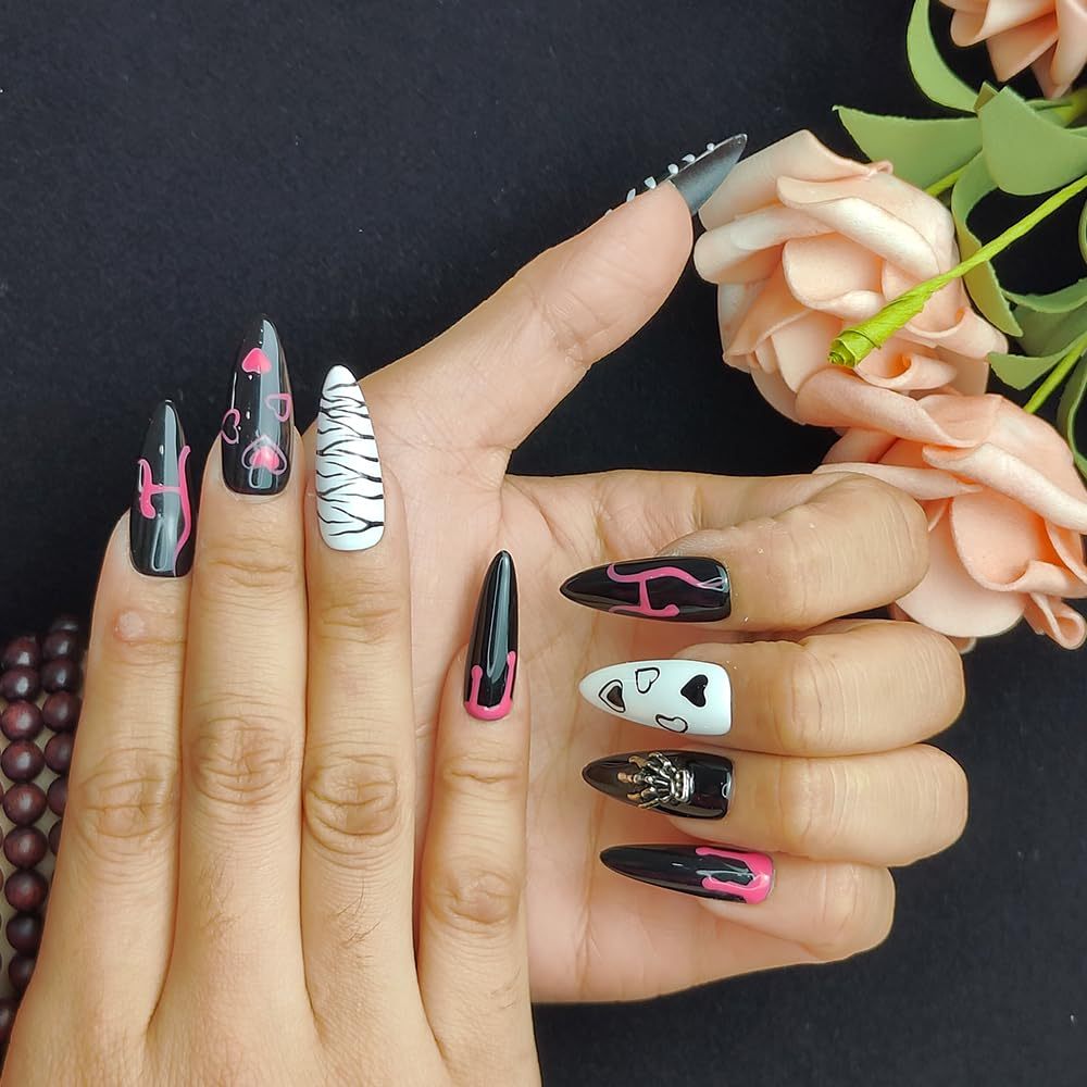 “Eclipse Sketch” Gothic Press-On Nail Set – with Metal Accents